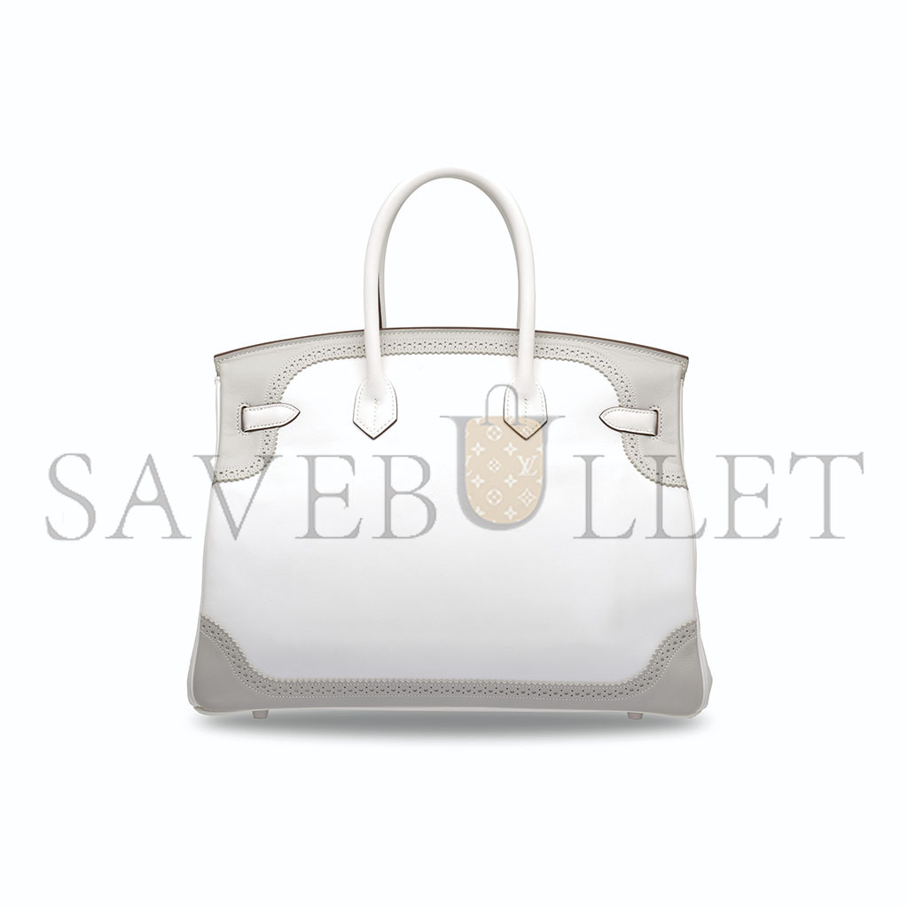 HERMÈS BIRKIN 30 SWIFT AND TOGO LEATHER WHITE AND GRAY WITH GOLD BUCKLE H082653CK59 (30*22*15cm)